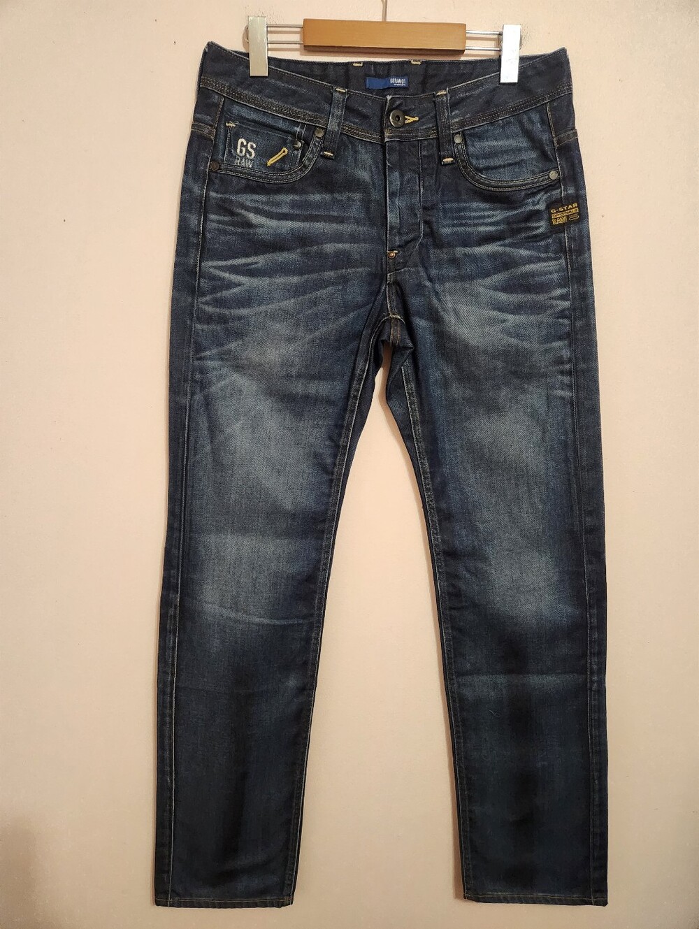 2K G-Star RAW Attacc Low Straight Dark Wash Whiskered Denim Jeans Mens 31x34